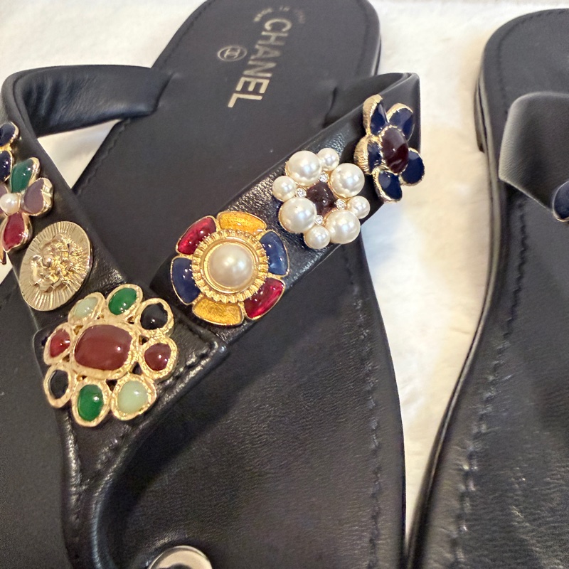 Chanel✨彩色寶石人字拖鞋夾腳拖鞋 #40-4