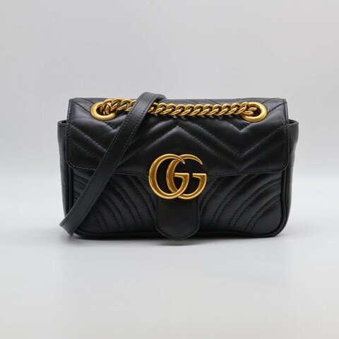 GUCCI Marmont Matelasse斜背包 - 22迷你黑金