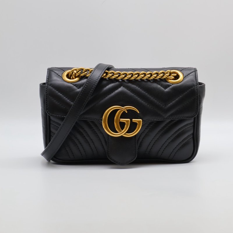 GUCCI Marmont Matelasse斜背包 - 22迷你黑金-0