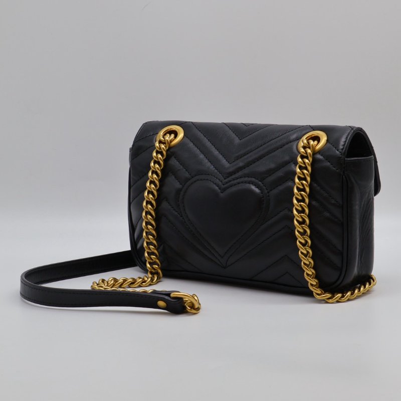 GUCCI Marmont Matelasse斜背包 - 22迷你黑金-1