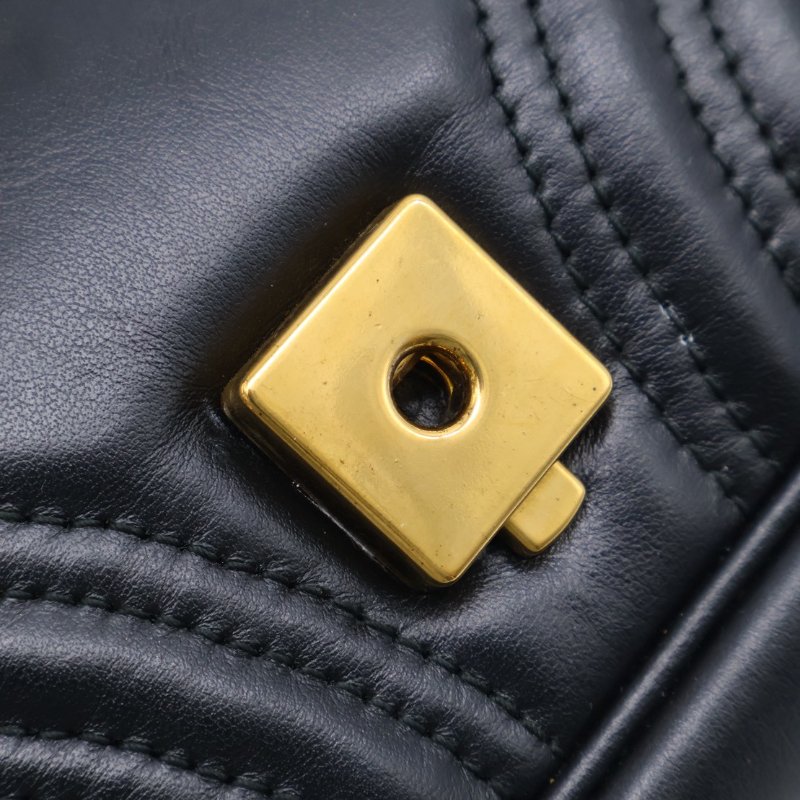 GUCCI Marmont Matelasse斜背包 - 22迷你黑金-7