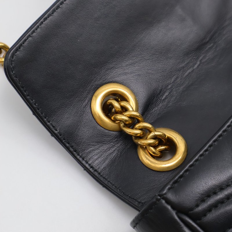 GUCCI Marmont Matelasse斜背包 - 22迷你黑金-8