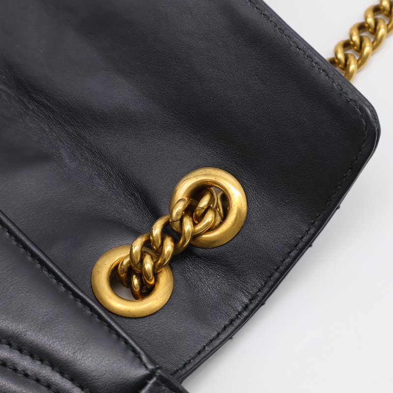 GUCCI Marmont Matelasse斜背包 - 22迷你黑金-9