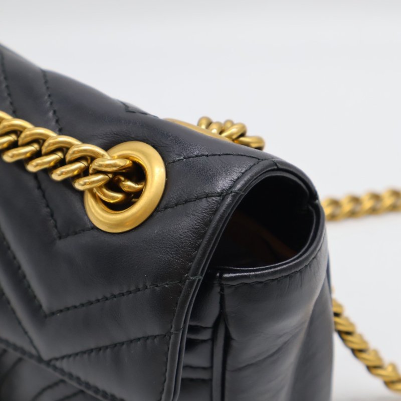 GUCCI Marmont Matelasse斜背包 - 22迷你黑金-10