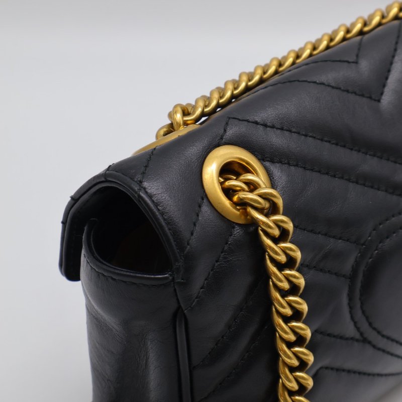 GUCCI Marmont Matelasse斜背包 - 22迷你黑金-12