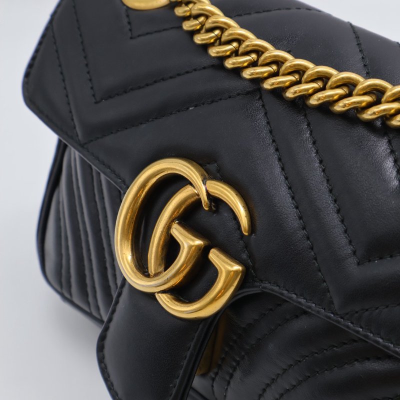 GUCCI Marmont Matelasse斜背包 - 22迷你黑金-14