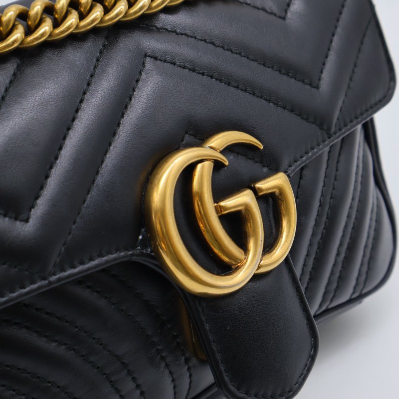 GUCCI Marmont Matelasse斜背包 - 22迷你黑金-15