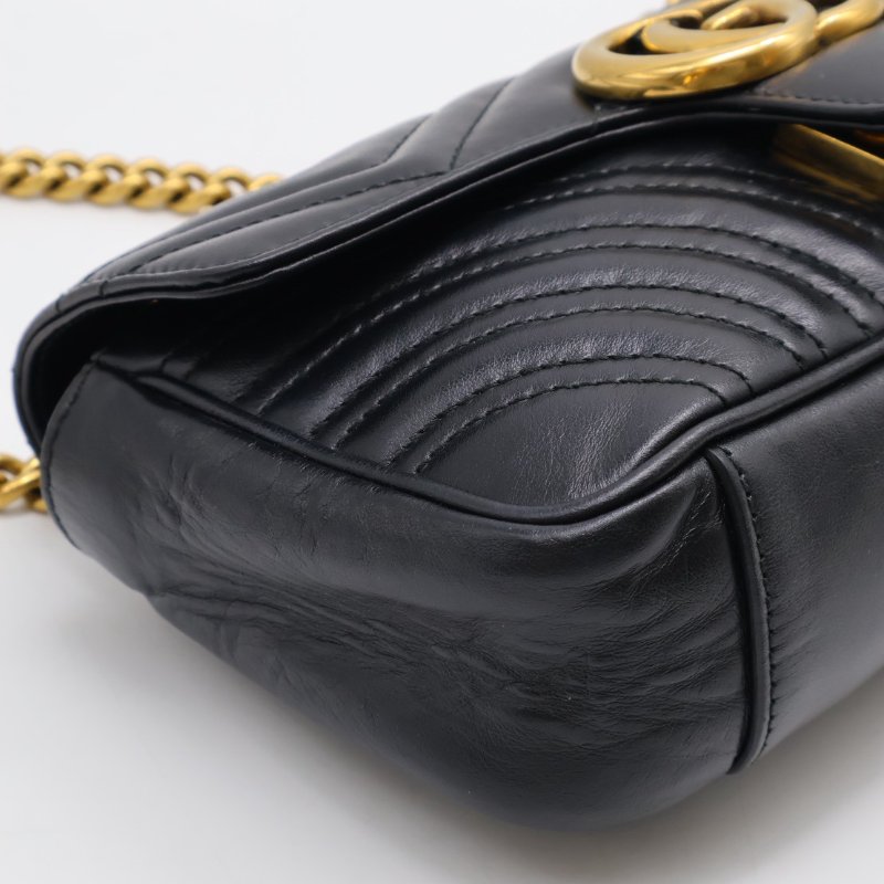 GUCCI Marmont Matelasse斜背包 - 22迷你黑金-18