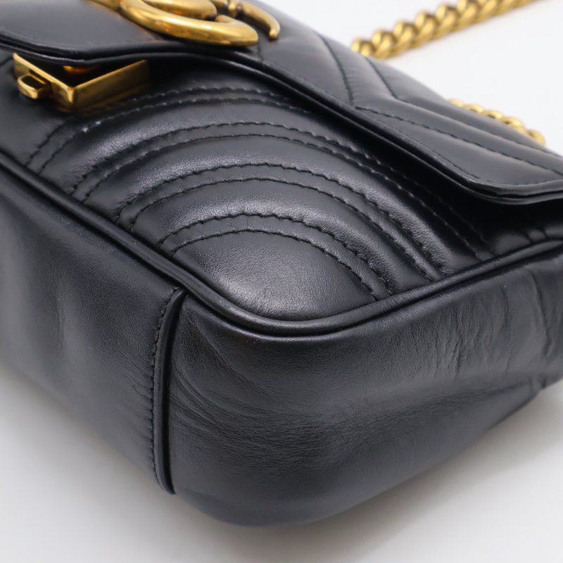 GUCCI Marmont Matelasse斜背包 - 22迷你黑金-19
