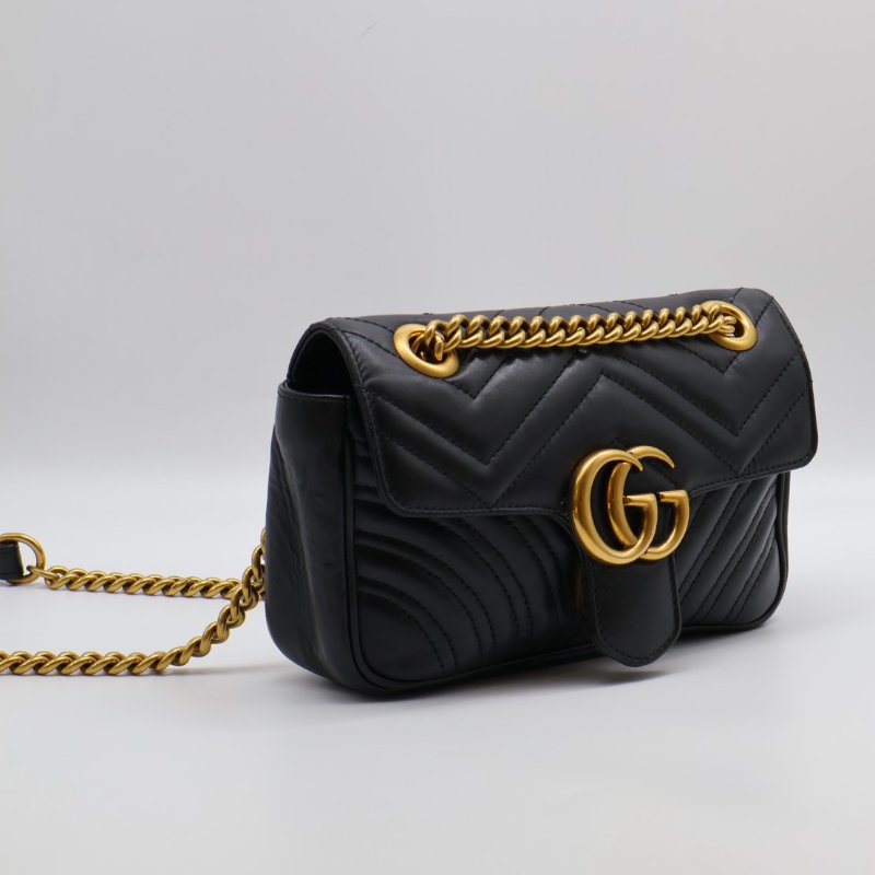 GUCCI Marmont Matelasse斜背包 - 22迷你黑金-21