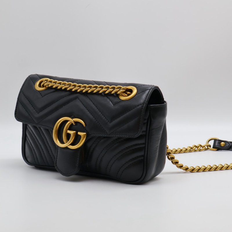 GUCCI Marmont Matelasse斜背包 - 22迷你黑金-22
