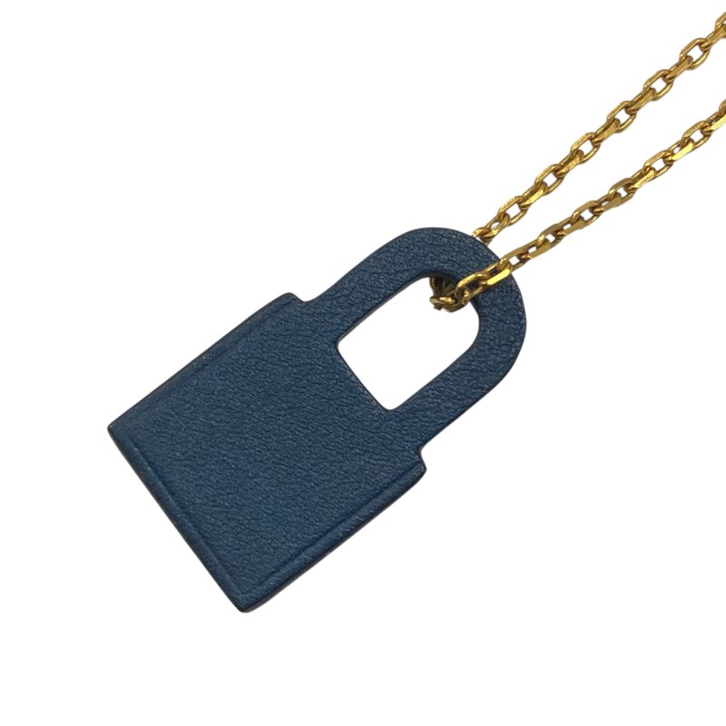 HERMES 愛馬仕 O'Kelly 合金 皮革 項鍊 藍色 金釦-3