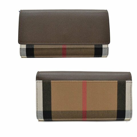 【門市全新現貨】BURBERRY Halton 經典牛皮拚帆布掀蓋長夾 (附原廠防塵袋)