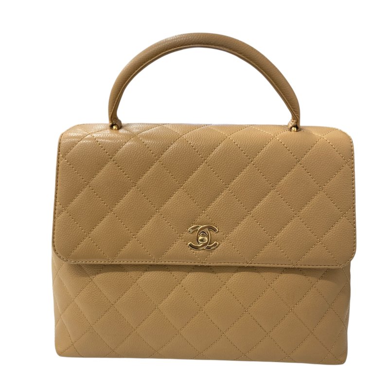 CHANEL 香奈兒 A12397 荔枝菱格牛皮 手提包 奶茶色-0