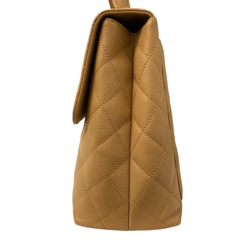 CHANEL 香奈兒 A12397 荔枝菱格牛皮 手提包 奶茶色-3
