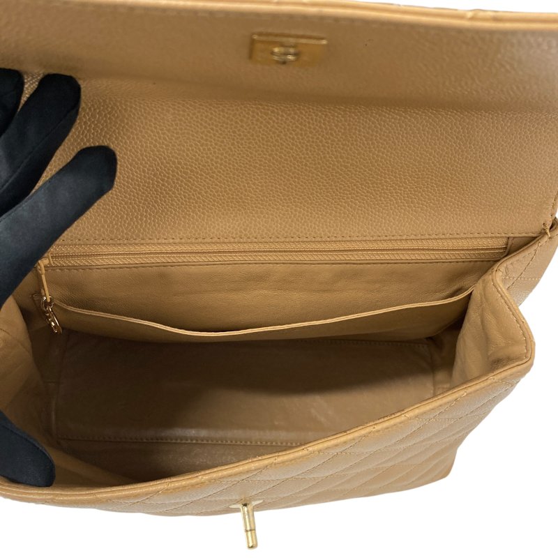 CHANEL 香奈兒 A12397 荔枝菱格牛皮 手提包 奶茶色-6