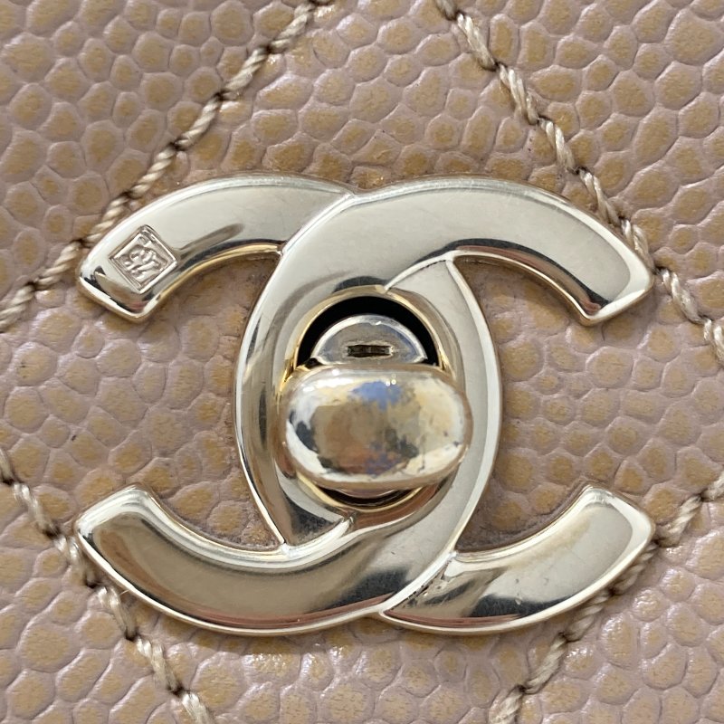 CHANEL 香奈兒 A12397 荔枝菱格牛皮 手提包 奶茶色-13