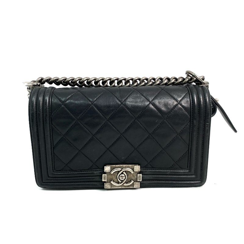 △ Chanel 香奈兒 Black Lambskin Boy 25CM Ruthenium-Finish Metal Chain Shoulder Bag No.19 A92267 黑色小羊皮鍍釕金屬鎖鏈肩背袋No.19 - 267000472-1