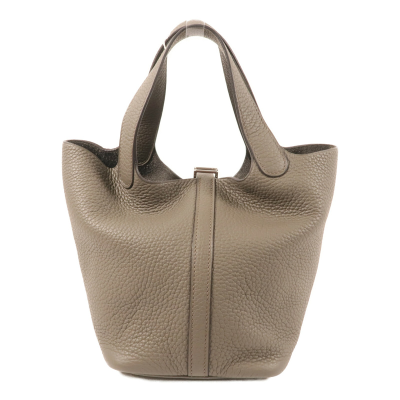 HERMES Clemence皮革Picotin PM銀扣手挽袋Etain-1