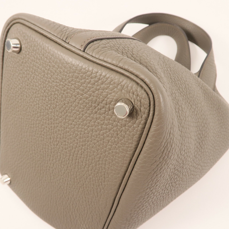 HERMES Clemence皮革Picotin PM銀扣手挽袋Etain-8