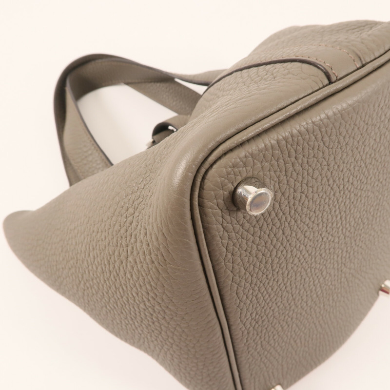 HERMES Clemence皮革Picotin PM銀扣手挽袋Etain-9