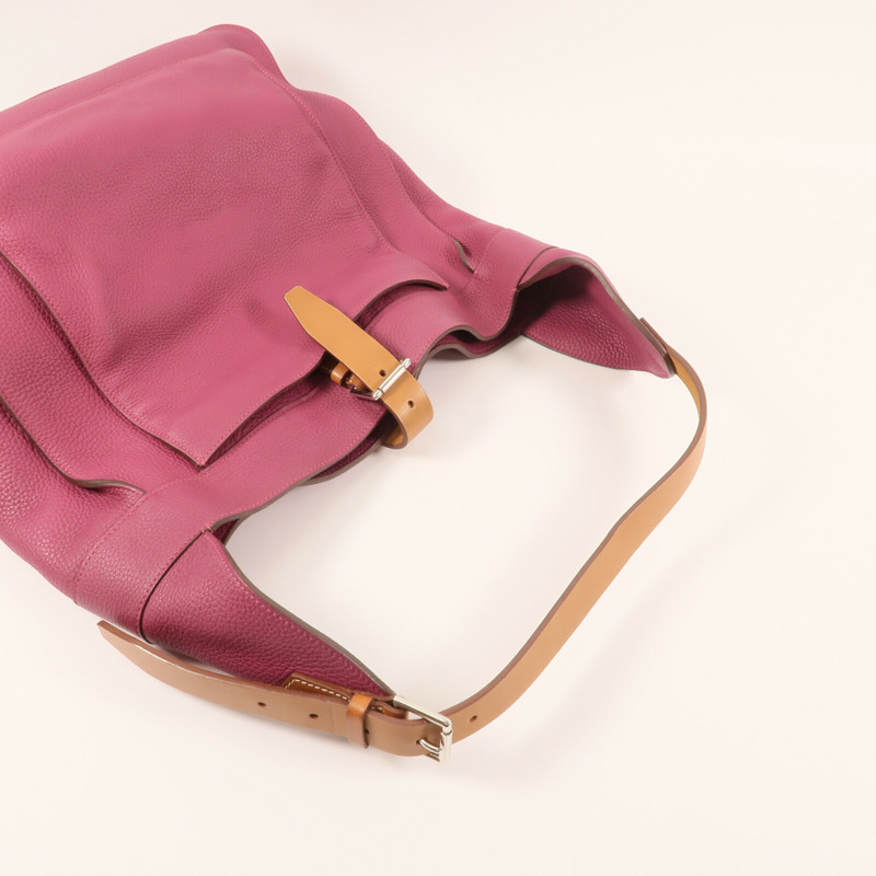 HERMES Clemence皮革Marwar GM銀扣肩背袋Tosca-3