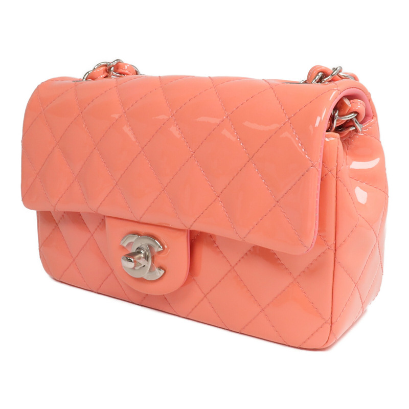 CHANEL 漆皮皮革Mini Classic 20銀扣鏈帶肩背袋-2