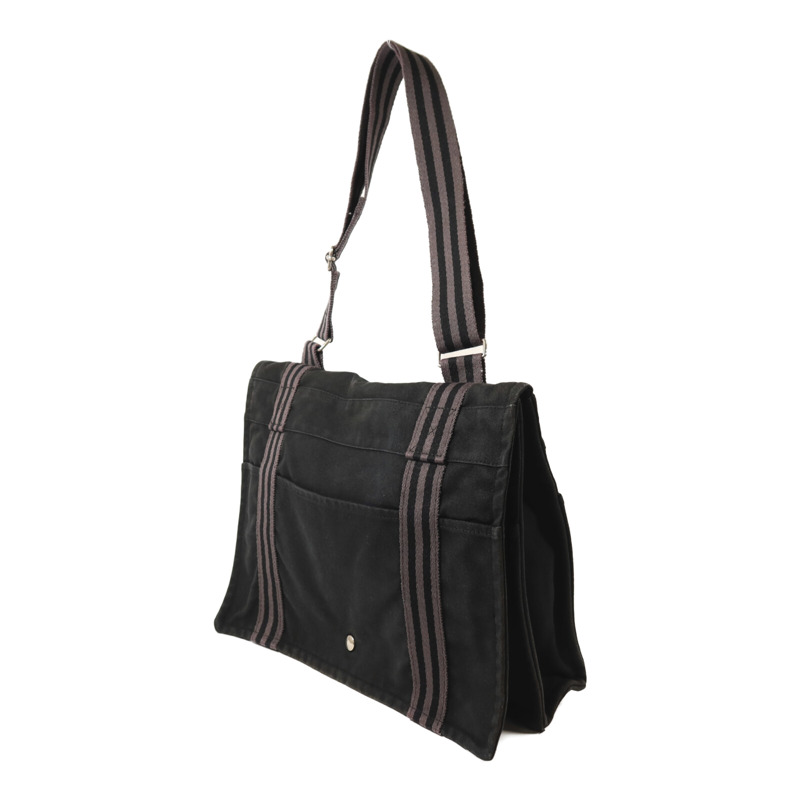 HERMES 帆布Herline Messenger Bag銀扣肩背袋Noir-2