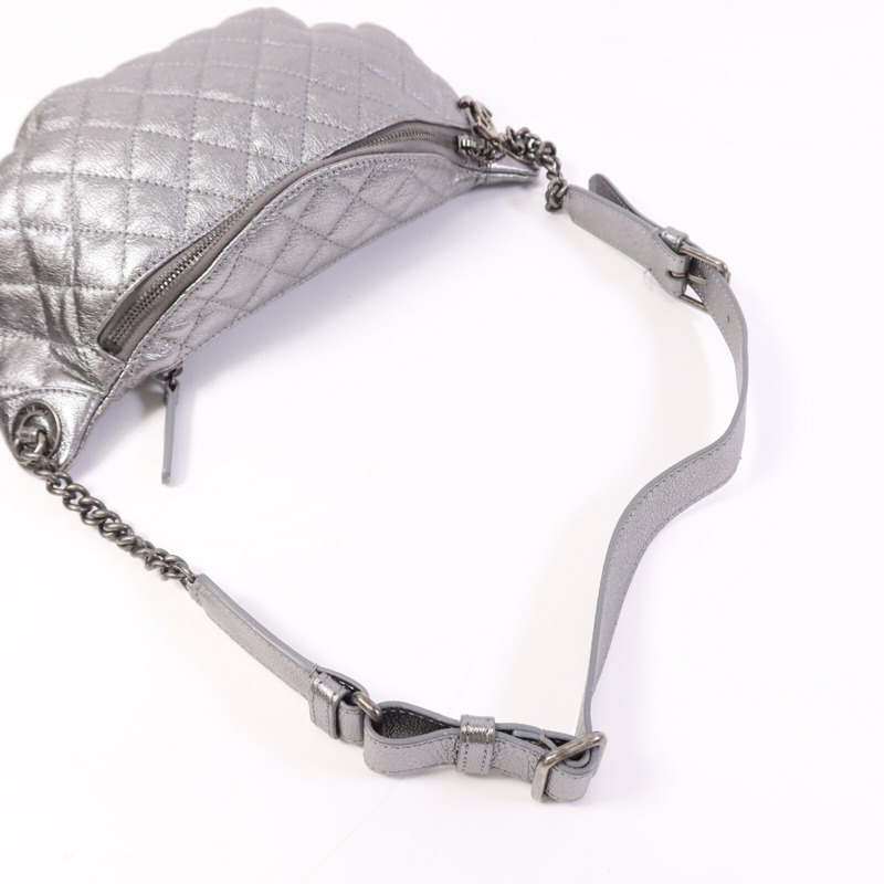 CHANEL 牛皮皮革Belt Bag銀扣鏈帶腰包-8