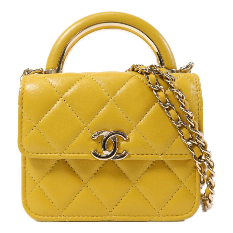 CHANEL 羊皮皮革Chain With Handle金扣鏈帶手挽肩背兩用袋-0