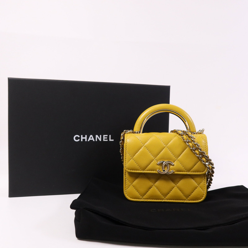 CHANEL 羊皮皮革Chain With Handle金扣鏈帶手挽肩背兩用袋-9