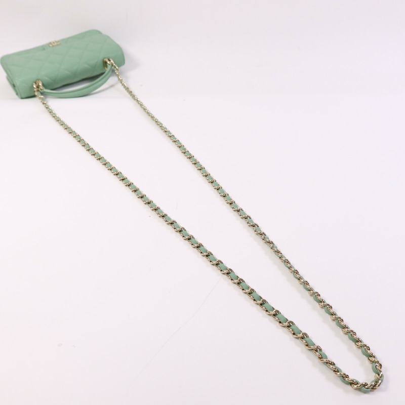 CHANEL 羊皮皮革WOC Wallet On Chain With Handle金扣鏈帶手挽肩背兩用袋-7