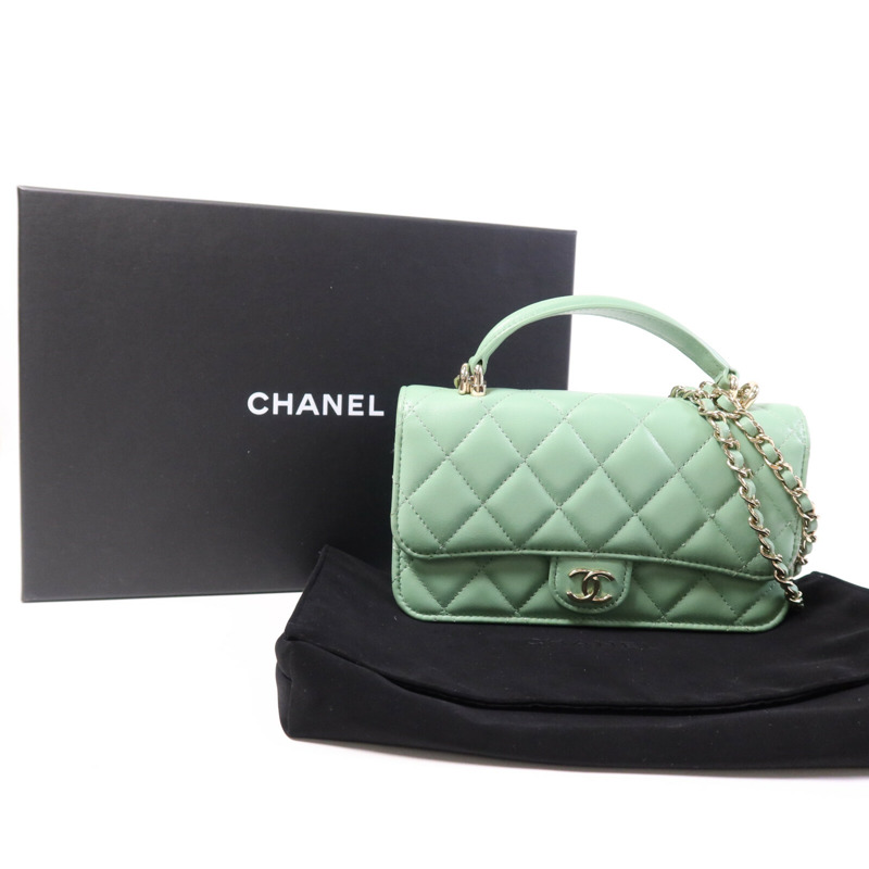 CHANEL 羊皮皮革WOC Wallet On Chain With Handle金扣鏈帶手挽肩背兩用袋-8