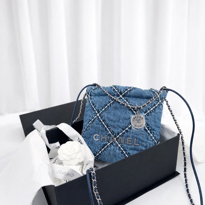 CHANEL丹寧牛仔銀釦MINI 22側背包(僅離櫃!)-0