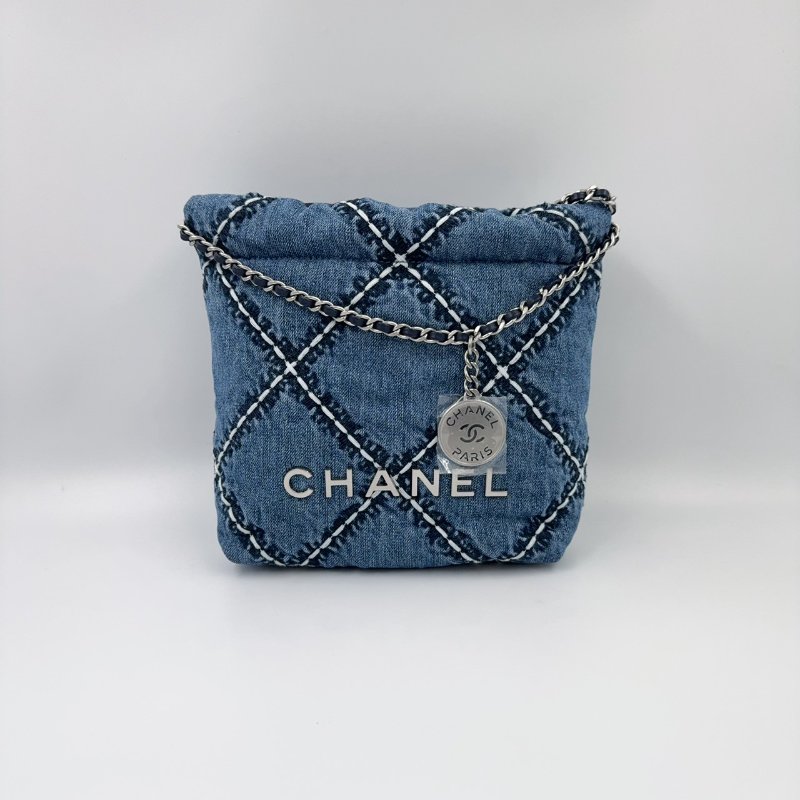 CHANEL丹寧牛仔銀釦MINI 22側背包(僅離櫃!)-6