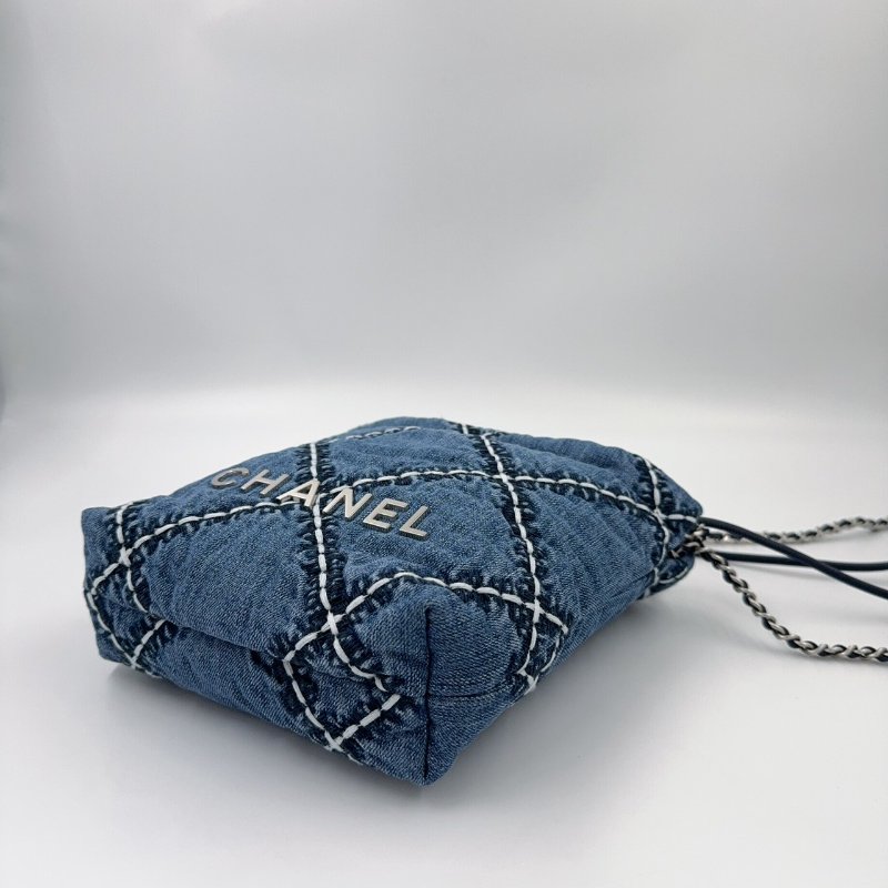 CHANEL丹寧牛仔銀釦MINI 22側背包(僅離櫃!)-11