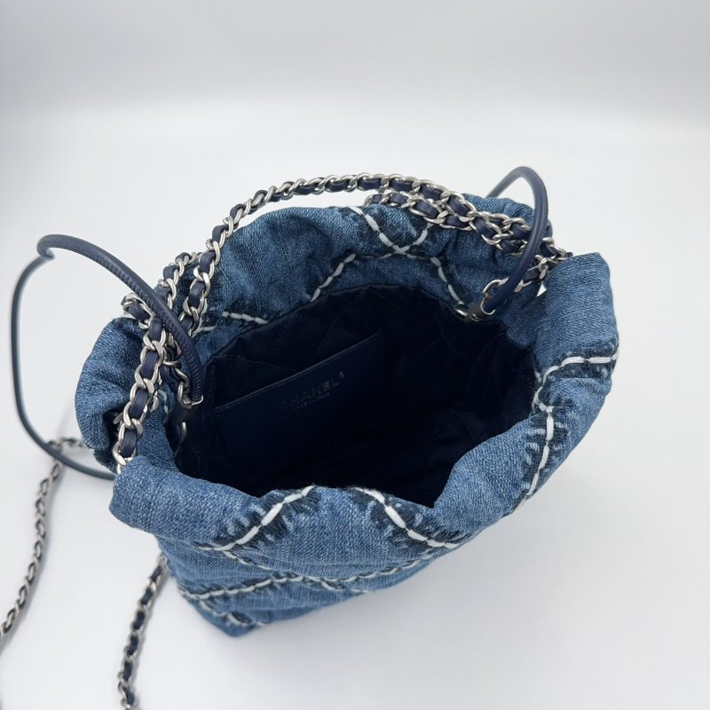 CHANEL丹寧牛仔銀釦MINI 22側背包(僅離櫃!)-12