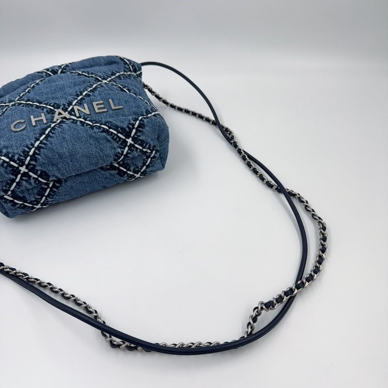 CHANEL丹寧牛仔銀釦MINI 22側背包(僅離櫃!)-13
