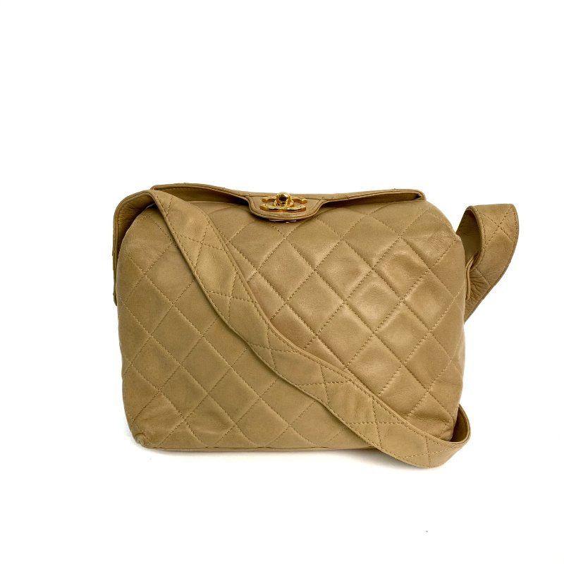 △ Chanel 香奈兒 Beige Lambskin Gold Tone Metal Vintage Shoulder Bag No.2 淺褐色小羊皮金色金屬經典肩背袋No.2 - 267000336-0