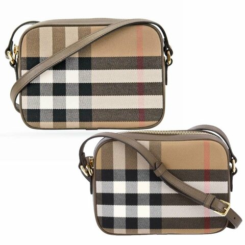 【門市全新現貨】BURBERRY 經典格紋帆布拚皮革相機包斜背包 (附原廠防塵袋)