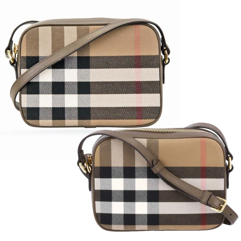 【門市全新現貨】BURBERRY 經典格紋帆布拚皮革相機包斜背包 (附原廠防塵袋)-1