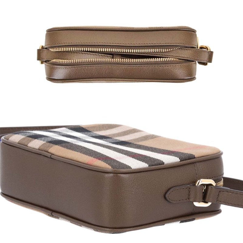 【門市全新現貨】BURBERRY 經典格紋帆布拚皮革相機包斜背包 (附原廠防塵袋)-3
