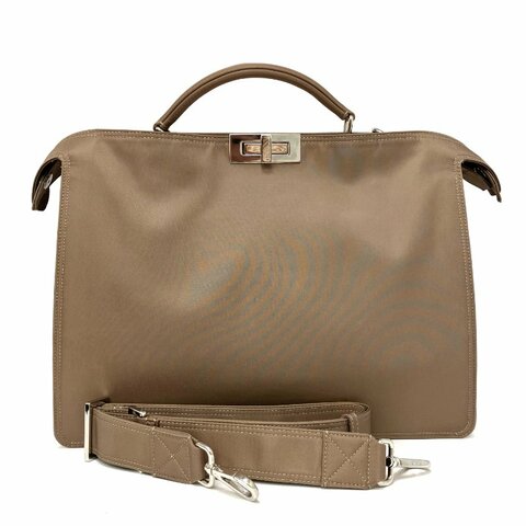 ☆ Fendi 芬迪 Beige Nylon Peekaboo 2 Way Bag 淺啡色尼龍兩用袋 - 267000404