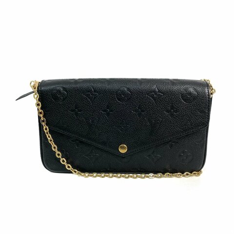 △ Louis Vuitton 路易威登 Brown Coated Canvas Monogram Empreinte Calfskin Felicie Pochette Chain Shoulder Bag M82477 黑色小牛皮經典老花鎖鏈肩背袋 - 267000578
