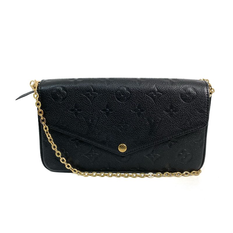 △ Louis Vuitton 路易威登 Brown Coated Canvas Monogram Empreinte Calfskin Felicie Pochette Chain Shoulder Bag M82477 黑色小牛皮經典老花鎖鏈肩背袋 - 267000578-0