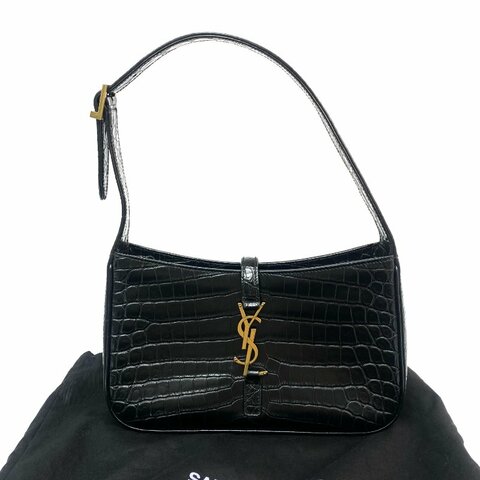 △ Saint Laurent 聖羅蘭 Black Crocodile Embossed Calfskin LE 5 A 7 Shoulder Bag 黑色鰐魚壓紋小牛皮肩背袋 - 267000569