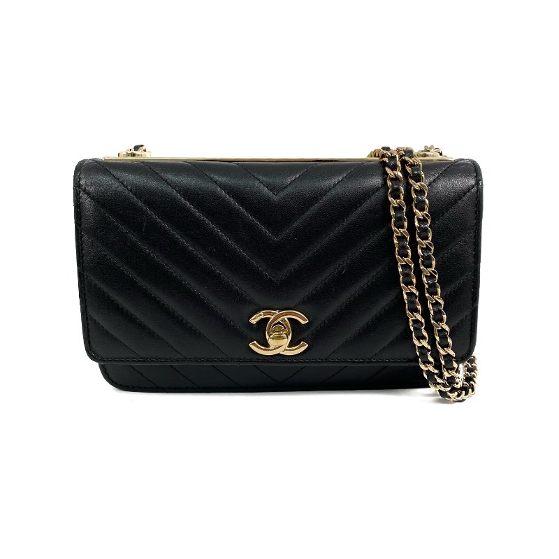 △ Chanel 香奈兒 19CM Black Lambskin Gold Tone Metal V-Stitch Trendy CC Wallet On Chain No.25 A80982 黑色小羊皮金色金屬鎖鏈銀包No.25 - 267000499-0