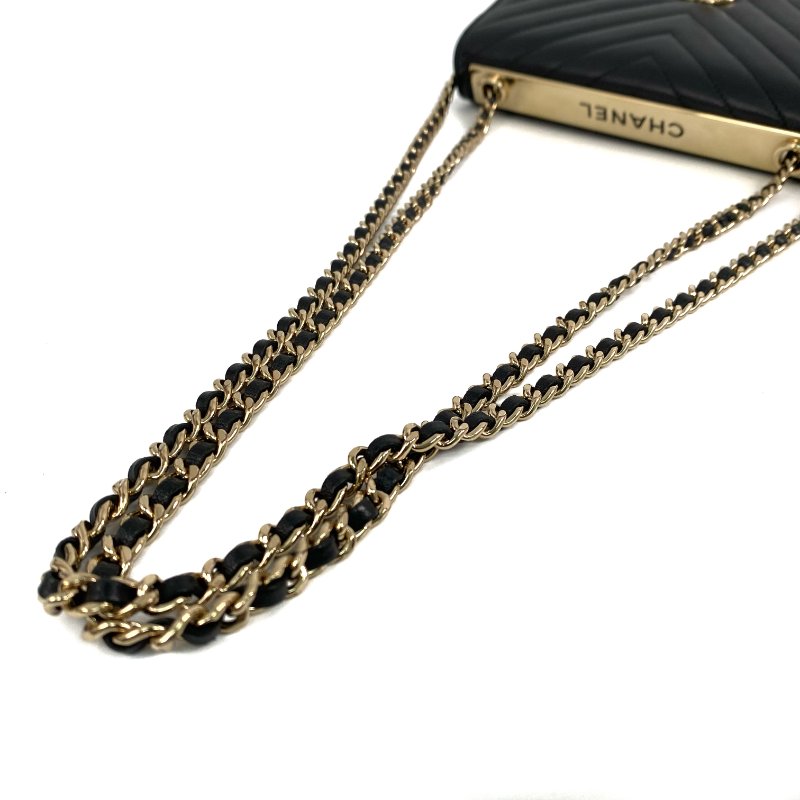 △ Chanel 香奈兒 19CM Black Lambskin Gold Tone Metal V-Stitch Trendy CC Wallet On Chain No.25 A80982 黑色小羊皮金色金屬鎖鏈銀包No.25 - 267000499-6