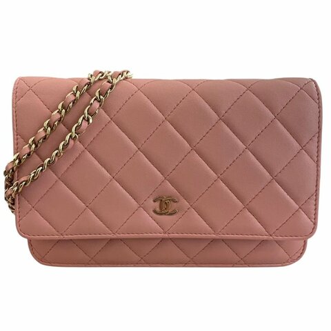 CHANEL 香奈兒 WOC 斜背包 羊皮 粉紅色 金釦