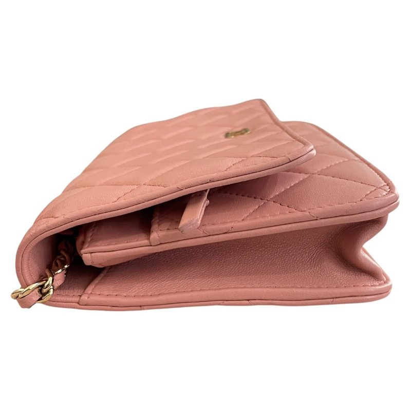 CHANEL 香奈兒 WOC 斜背包 羊皮 粉紅色 金釦-3